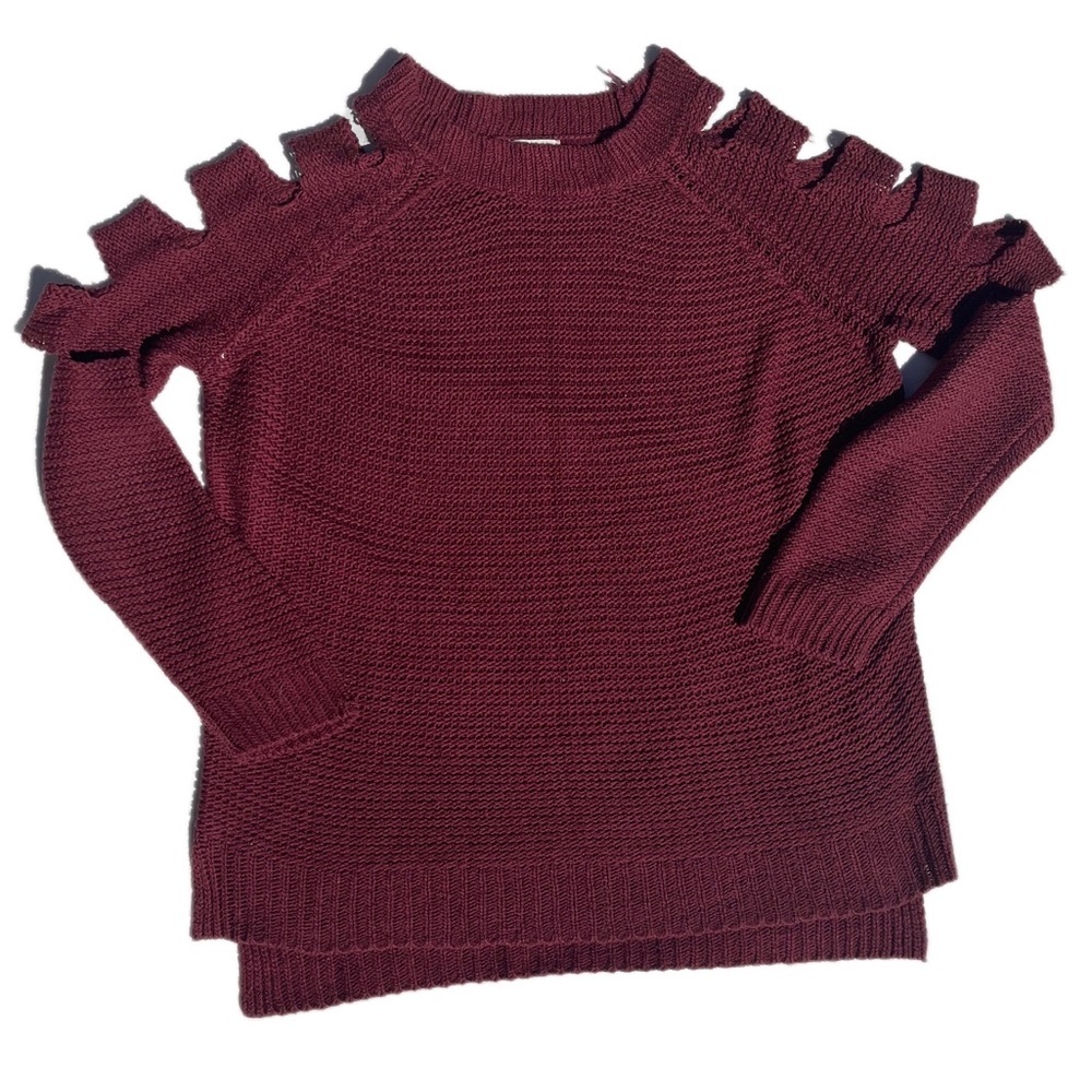 B_envied size small burgundy cutout long sleeve knitted crewneck sweater